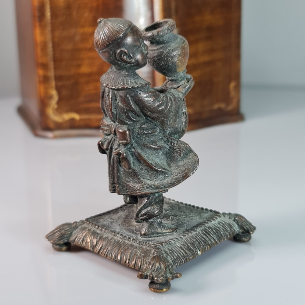 Delightful Bronze Oriental Boy Holding a Vase c1900 View VI
