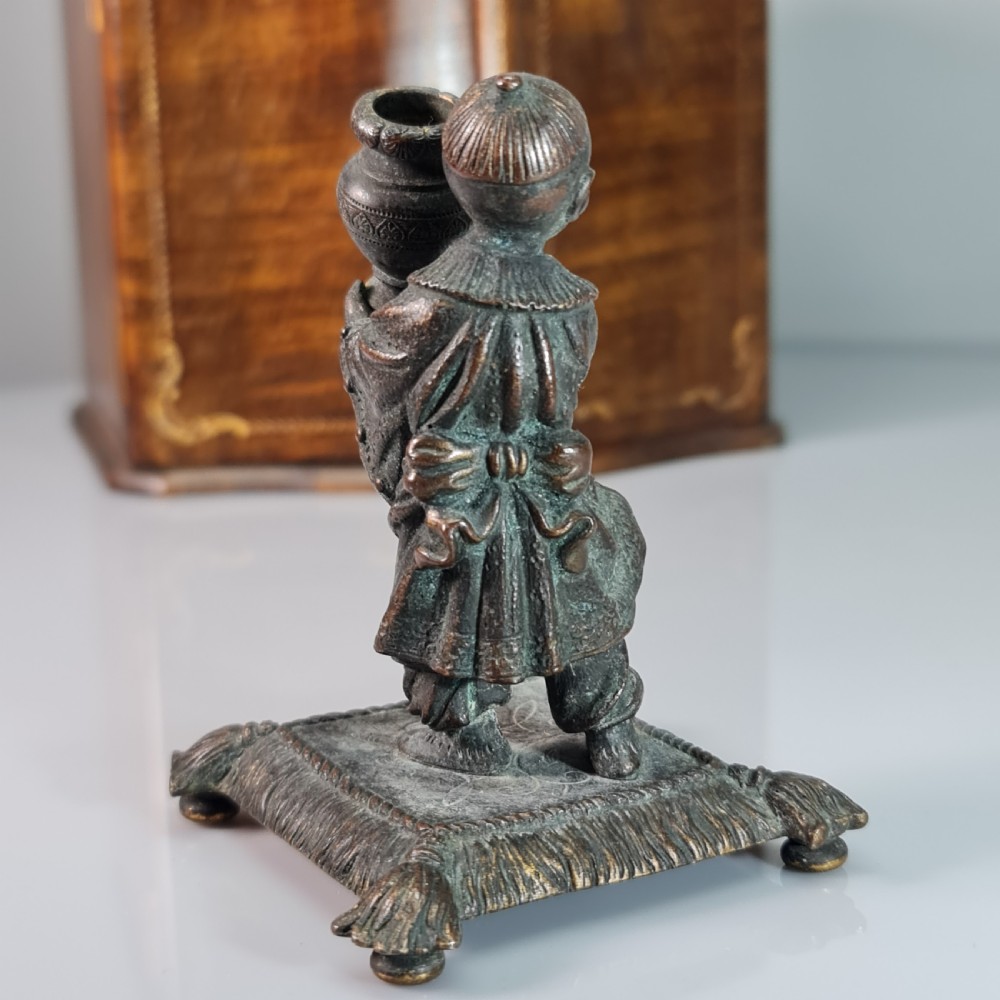 Delightful Bronze Oriental Boy Holding a Vase c1900 View VII