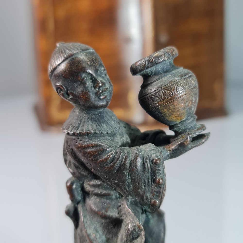 Delightful Bronze Oriental Boy Holding a Vase c1900 View X