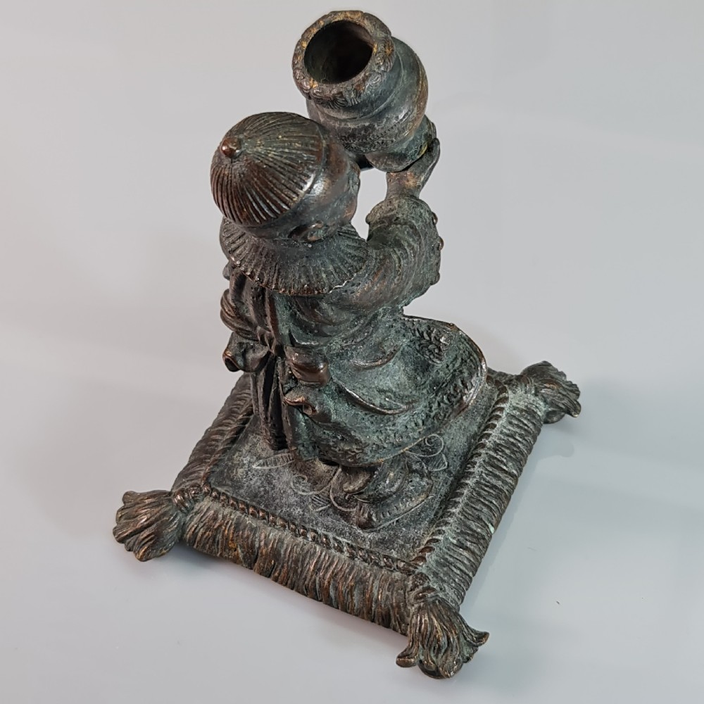 Delightful Bronze Oriental Boy Holding a Vase c1900 View XIII