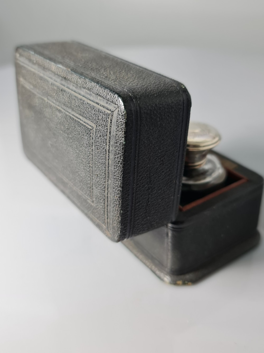 Victorian Cut Glass & Silver Plate Pr Leather Cased Scents c1880 View III