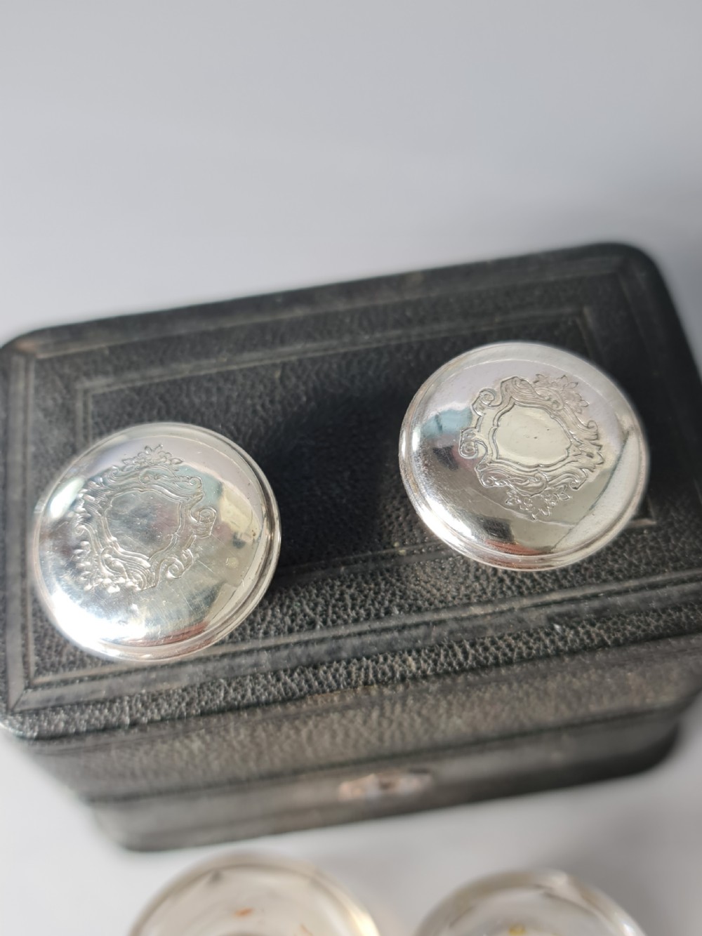 Victorian Cut Glass & Silver Plate Pr Leather Cased Scents c1880 View VIII