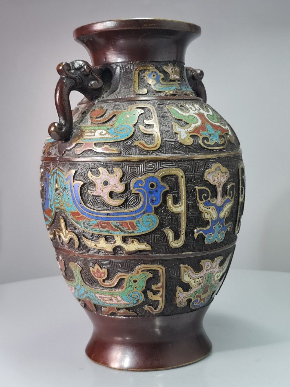Fabulous Large Late 19thc Twin Handled Bronze Cloisonne Vase View IV