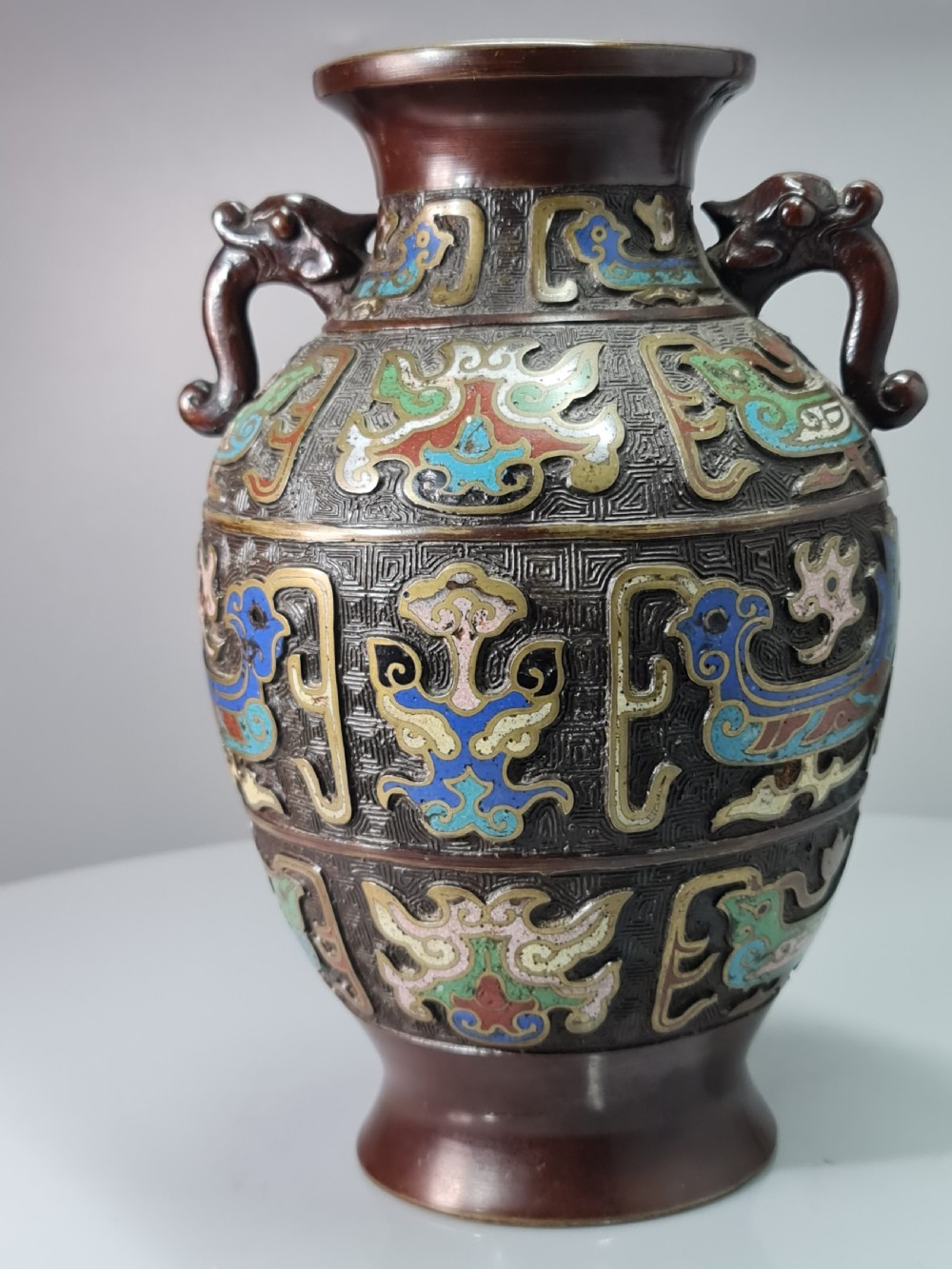 Fabulous Large Late 19thc Twin Handled Bronze Cloisonne Vase View VIII