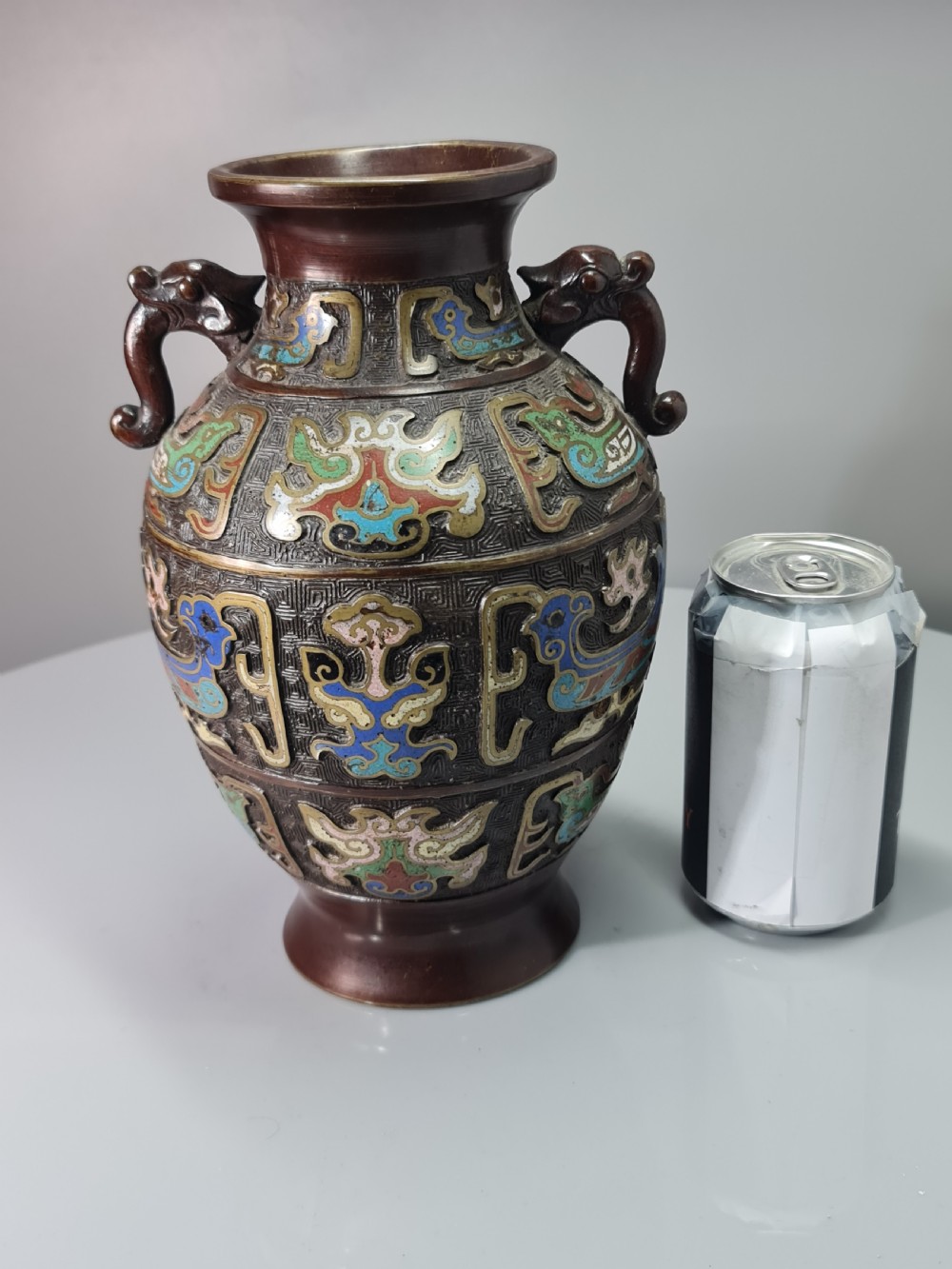 Fabulous Large Late 19thc Twin Handled Bronze Cloisonne Vase View XIII