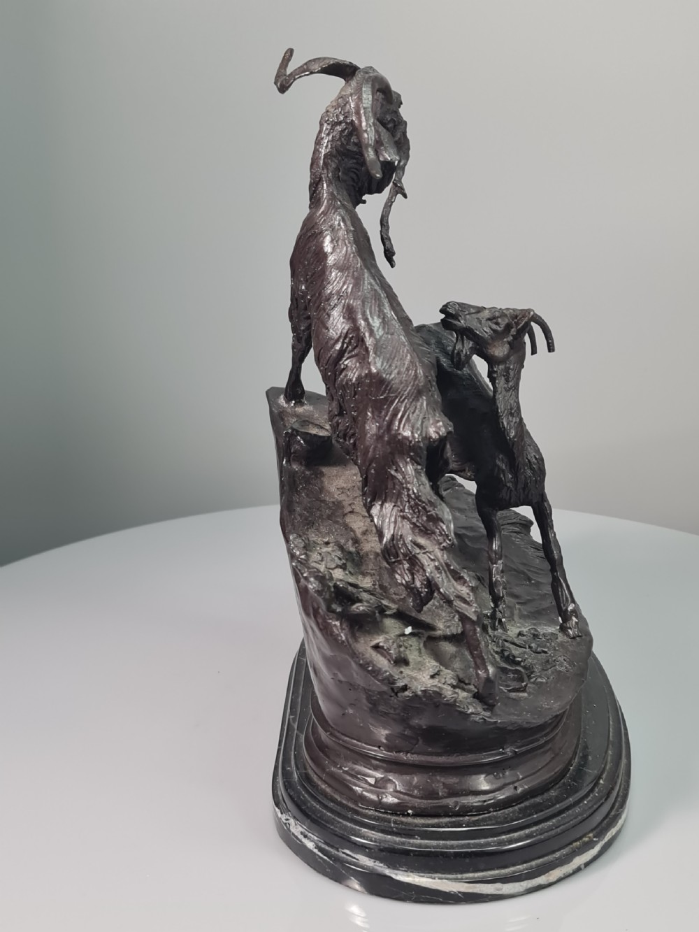 Early 20thc Cast Bronze Figural Group of Two Goats on Marble Plinth 29cm View V
