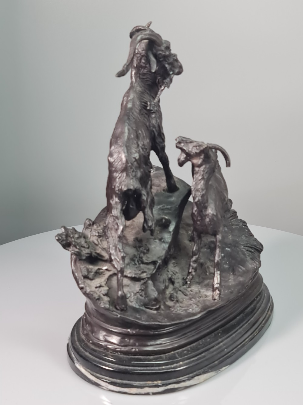 Early 20thc Cast Bronze Figural Group of Two Goats on Marble Plinth 29cm View VI