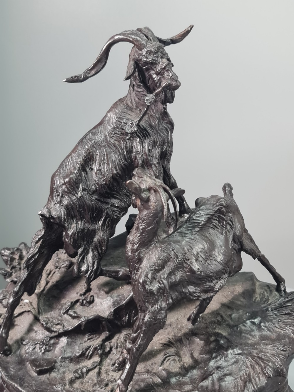 Early 20thc Cast Bronze Figural Group of Two Goats on Marble Plinth 29cm View VII