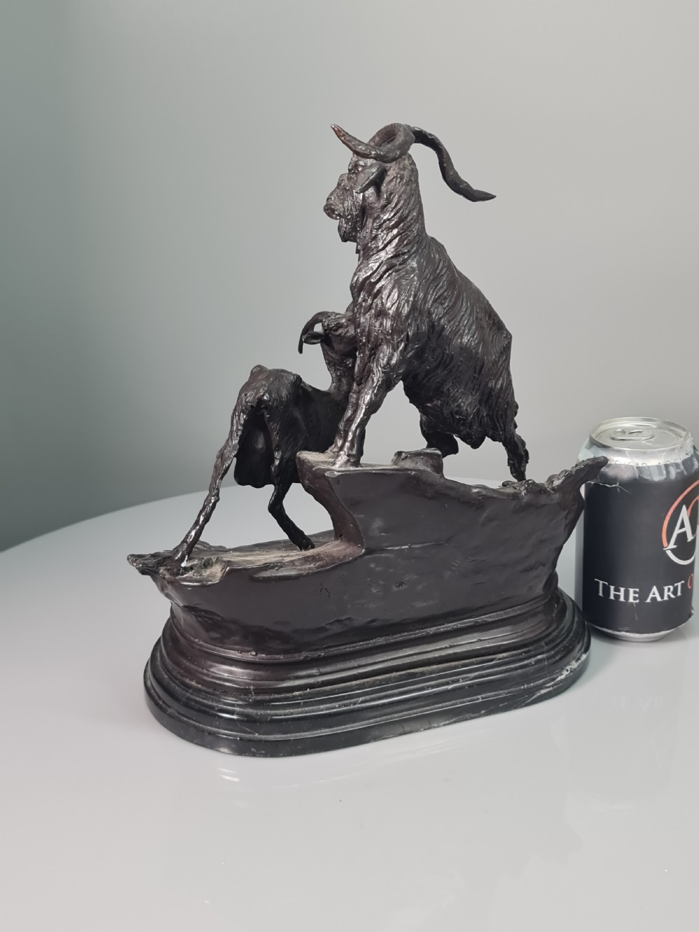 Early 20thc Cast Bronze Figural Group of Two Goats on Marble Plinth 29cm View VIII