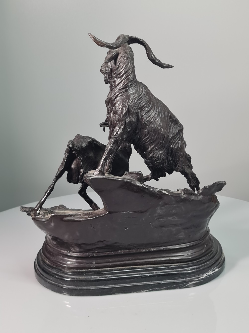 Early 20thc Cast Bronze Figural Group of Two Goats on Marble Plinth 29cm View X