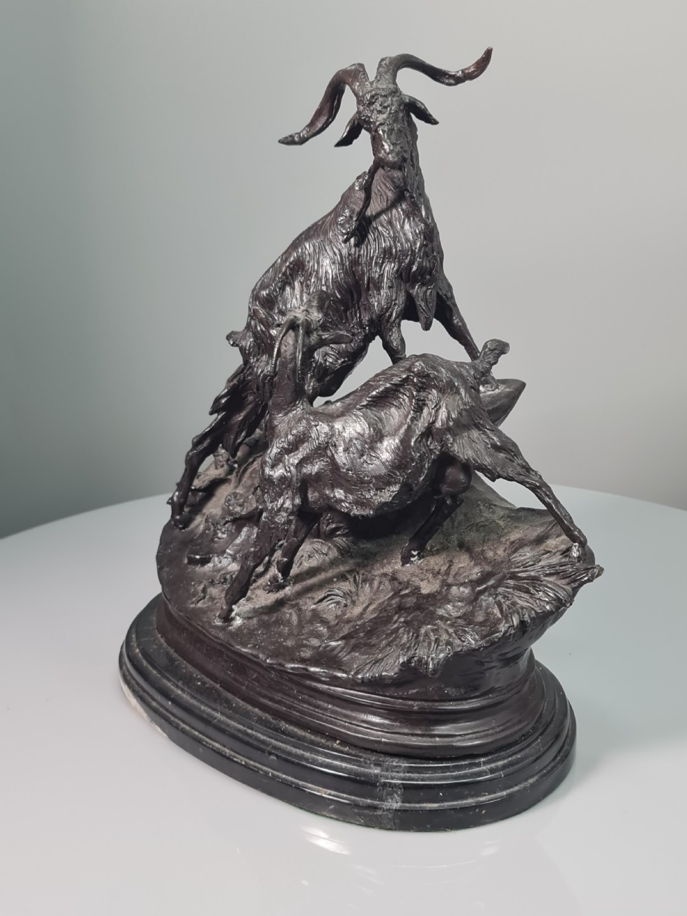 Early 20thc Cast Bronze Figural Group of Two Goats on Marble Plinth 29cm View XII