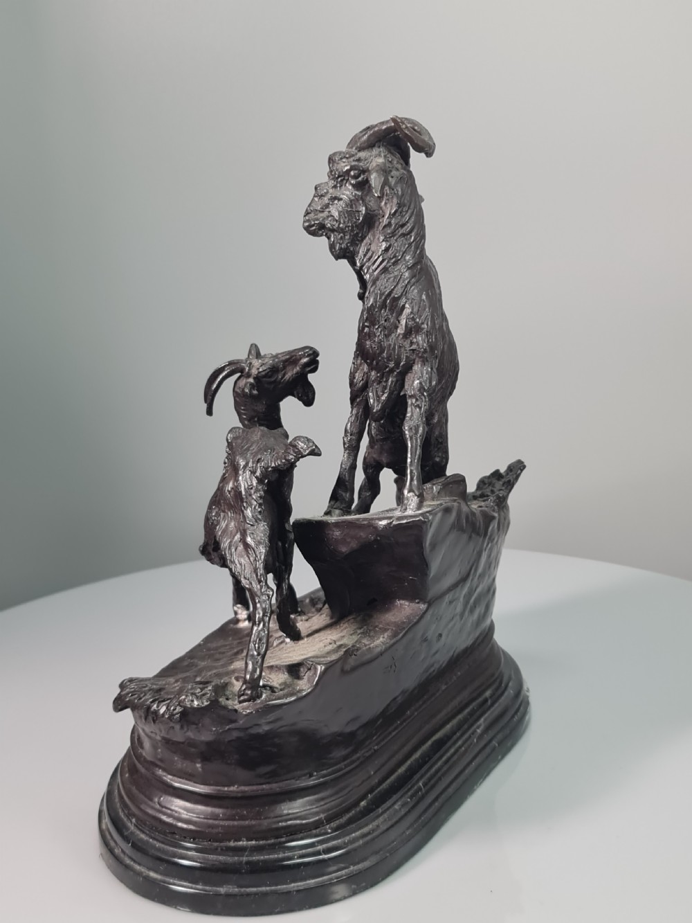 Early 20thc Cast Bronze Figural Group of Two Goats on Marble Plinth 29cm View XIII