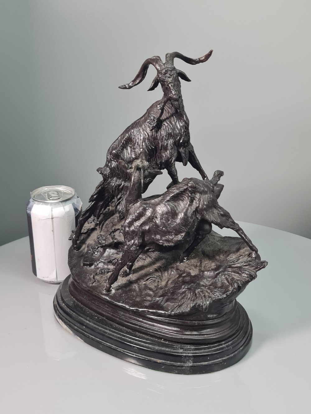 Early 20thc Cast Bronze Figural Group of Two Goats on Marble Plinth 29cm View XIV