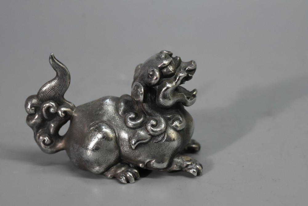 Unusual Chinese Solid Silver Dog of Fo c1900