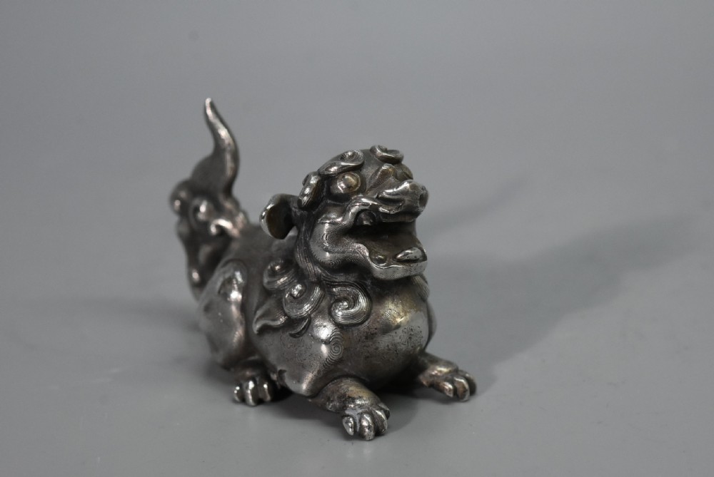 Unusual Chinese Solid Silver Dog of Fo c1900 View II
