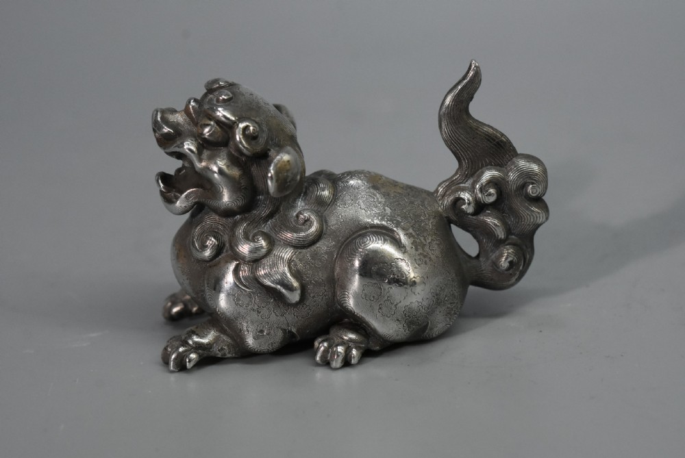 Unusual Chinese Solid Silver Dog of Fo c1900 View IV