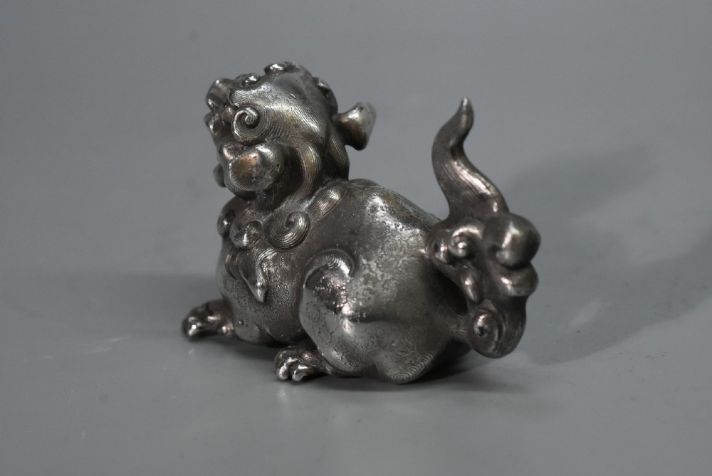 Unusual Chinese Solid Silver Dog of Fo c1900 View V