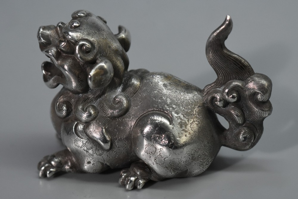 Unusual Chinese Solid Silver Dog of Fo c1900 View VII