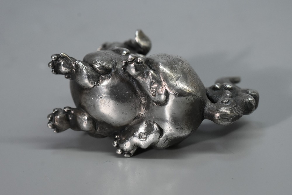 Unusual Chinese Solid Silver Dog of Fo c1900 View VIII