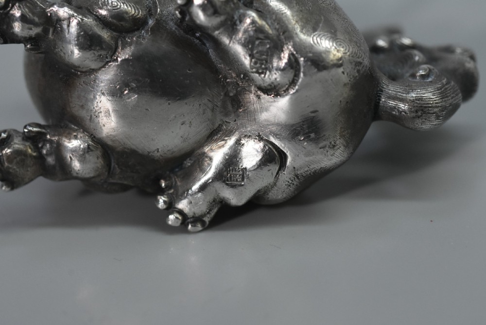 Unusual Chinese Solid Silver Dog of Fo c1900 View X
