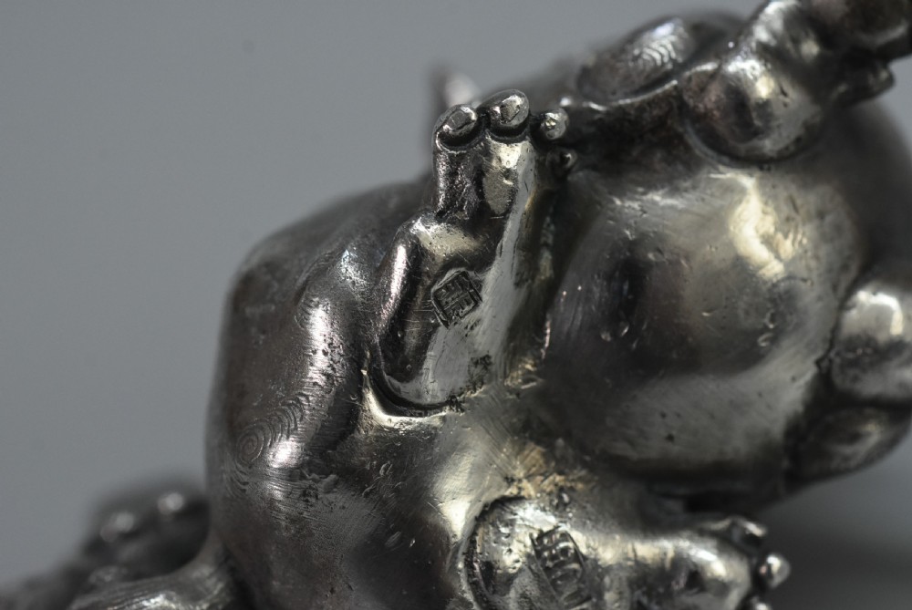Unusual Chinese Solid Silver Dog of Fo c1900 View XI
