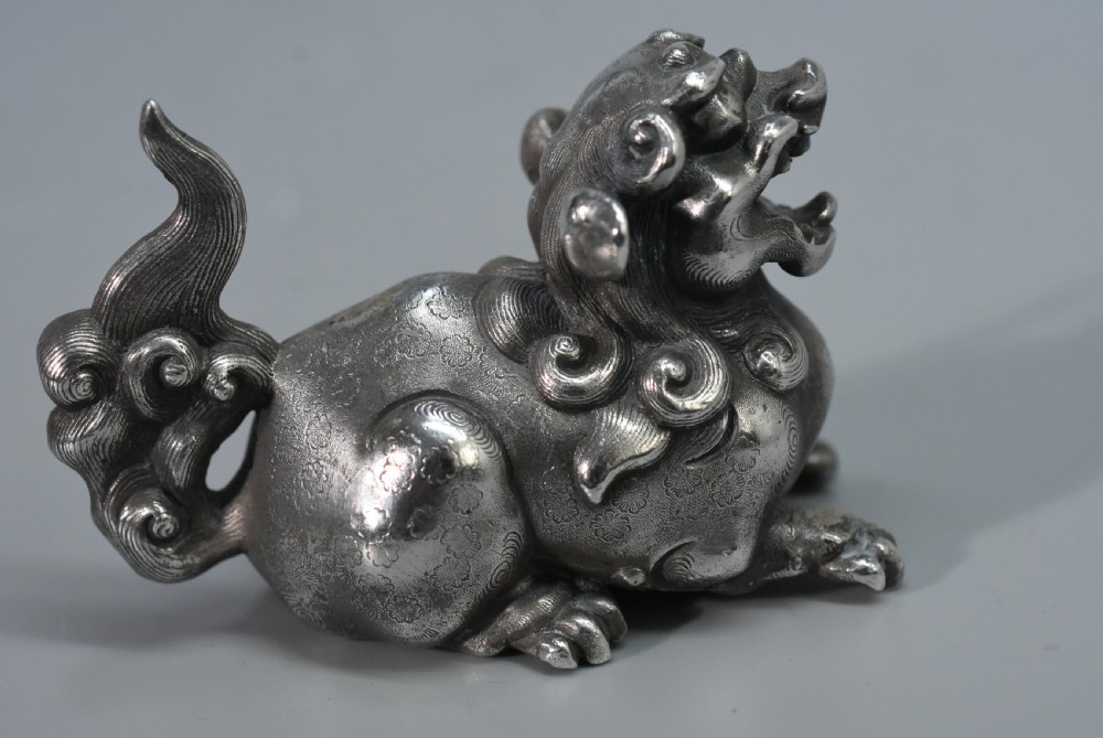 Unusual Chinese Solid Silver Dog of Fo c1900 View XIII