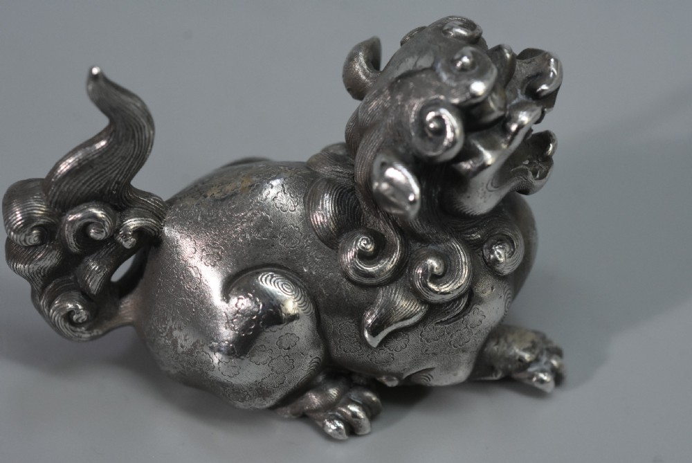 Unusual Chinese Solid Silver Dog of Fo c1900 View XIV