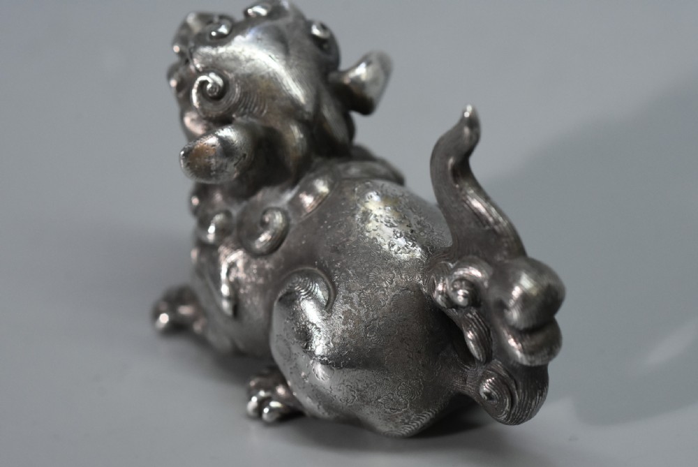 Unusual Chinese Solid Silver Dog of Fo c1900 View XV