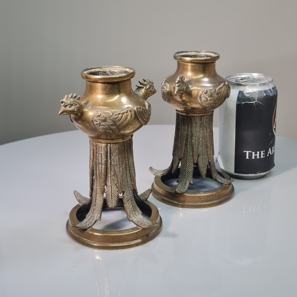 Unusual Early 19thc Bronze Candlesticks with Bird Head Terminals  View XI