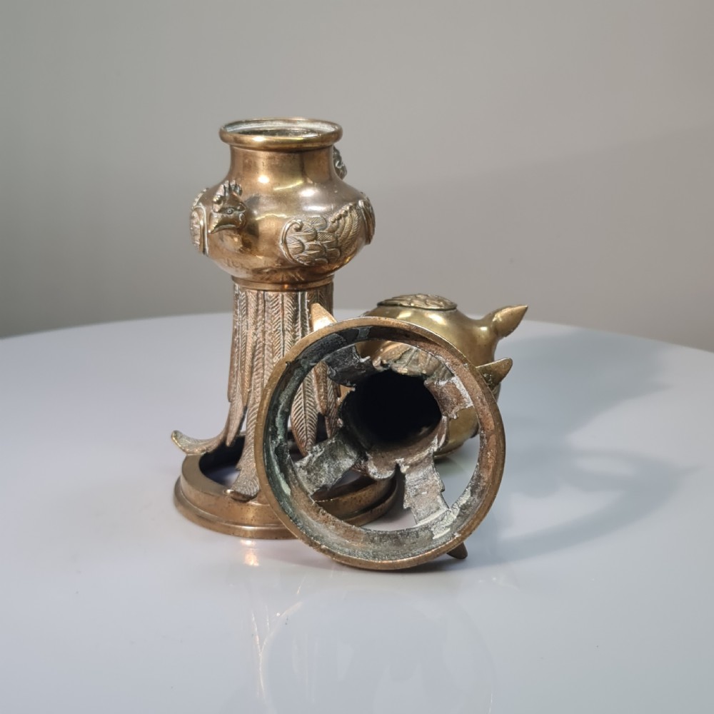 Unusual Early 19thc Bronze Candlesticks with Bird Head Terminals  View XV