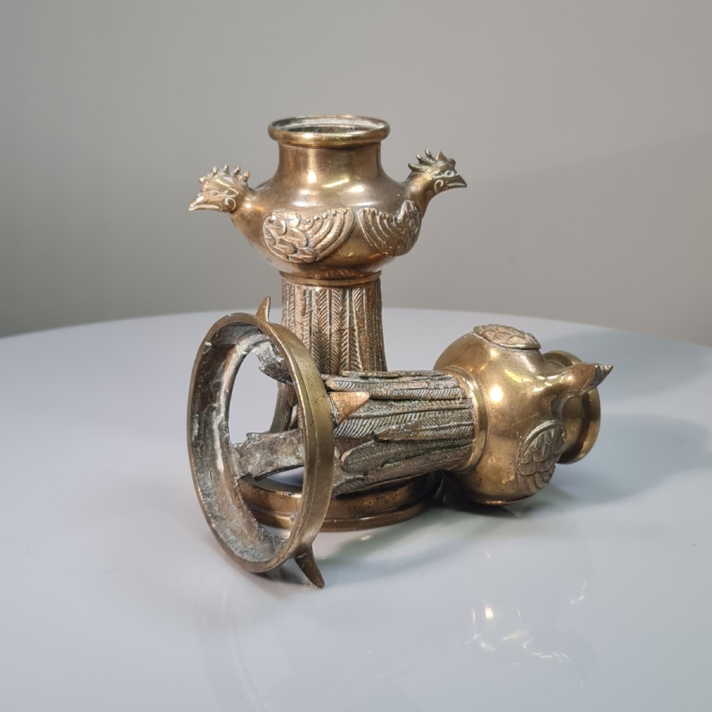 Unusual Early 19thc Bronze Candlesticks with Bird Head Terminals  View XVI