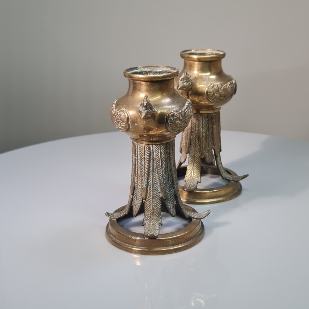 Unusual Early 19thc Bronze Candlesticks with Bird Head Terminals  View XVIII