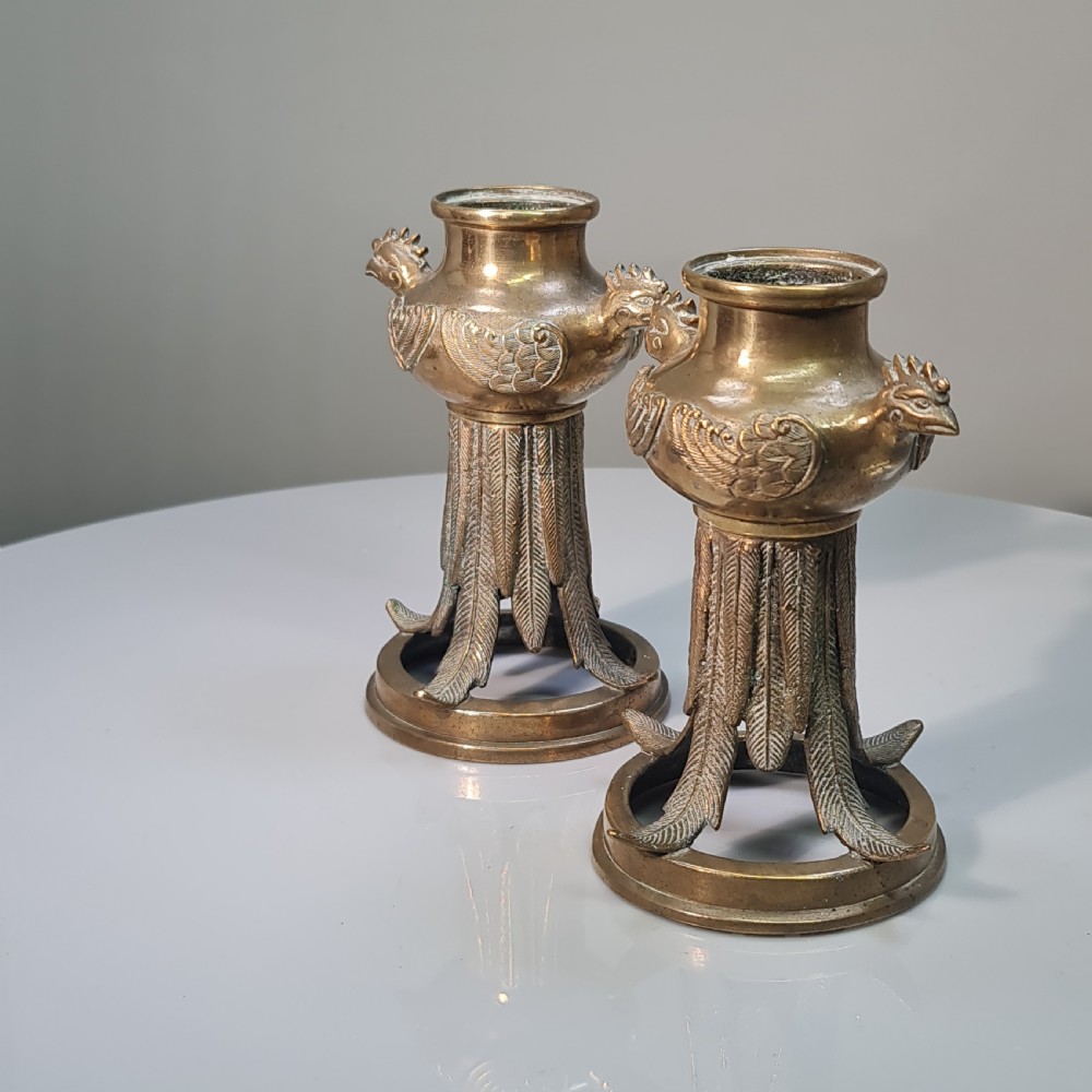 Unusual Early 19thc Bronze Candlesticks with Bird Head Terminals  View XIX