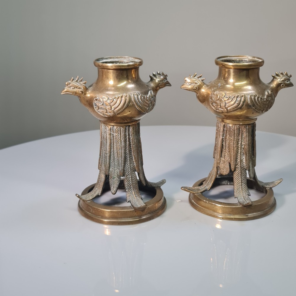 Unusual Early 19thc Bronze Candlesticks with Bird Head Terminals  View XX
