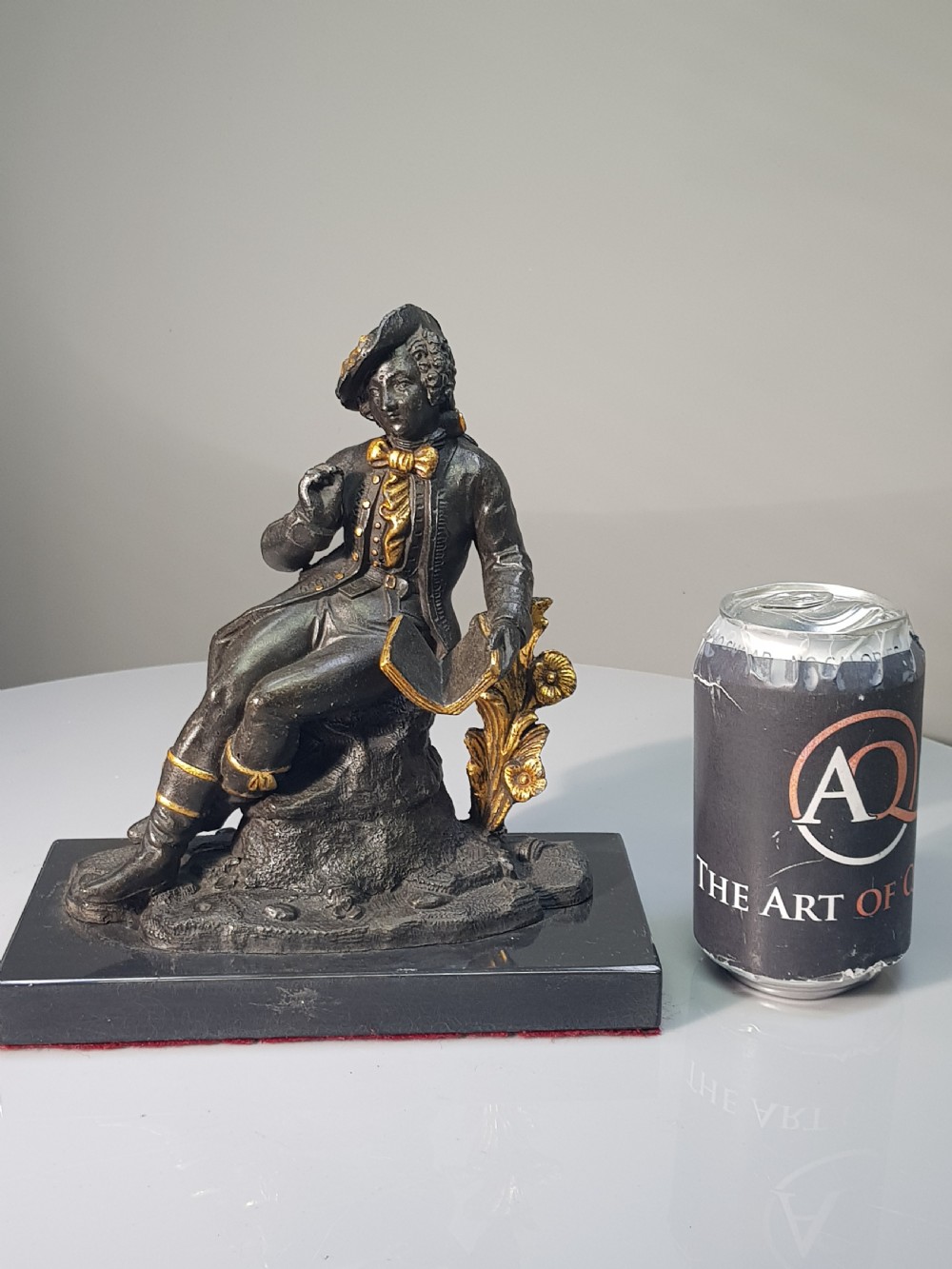 Wonderful Bronzed Spelter Seated Male with Gilded Highlightsc1870 on Marble Base View II