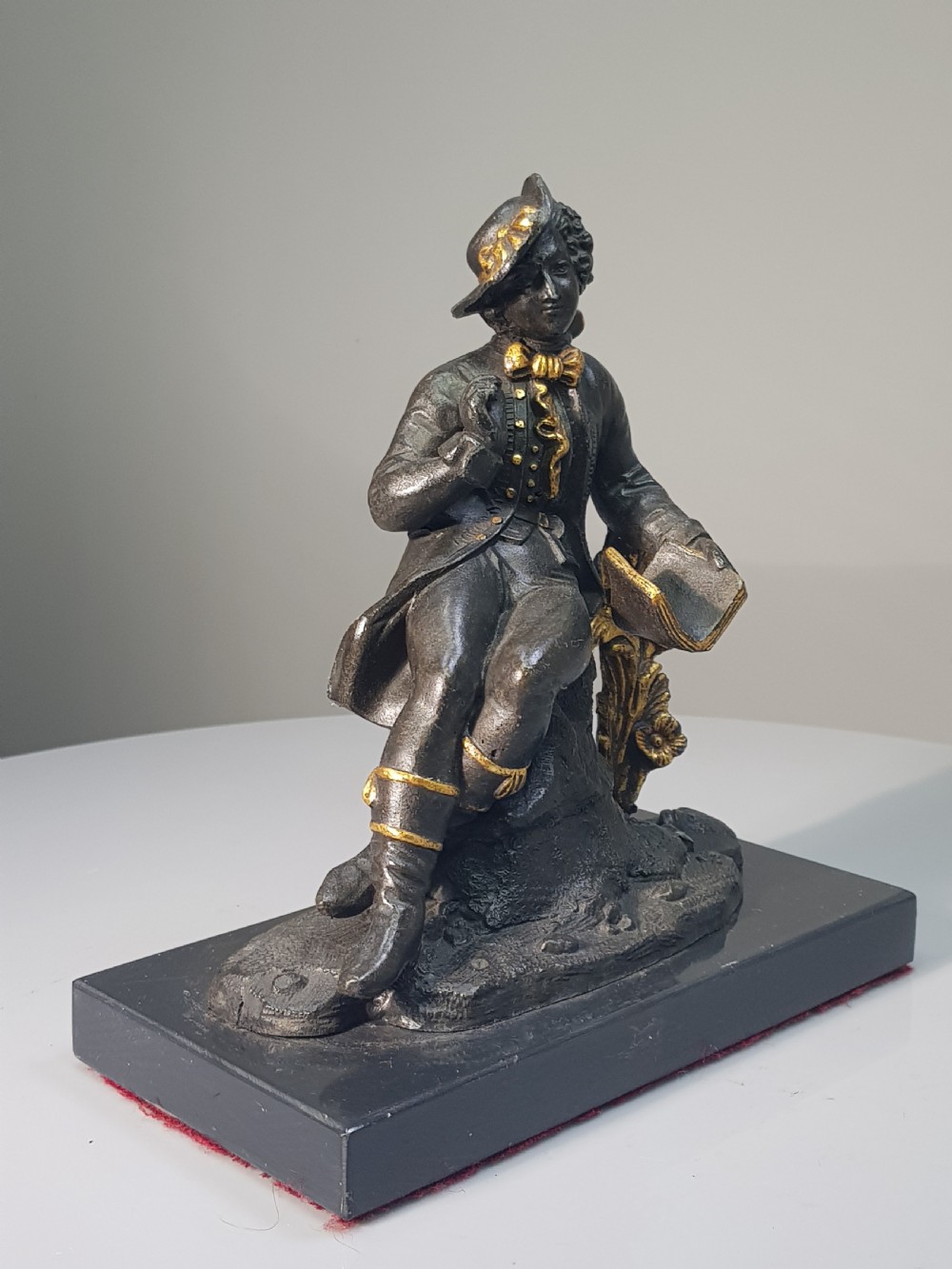 Wonderful Bronzed Spelter Seated Male with Gilded Highlightsc1870 on Marble Base View IV