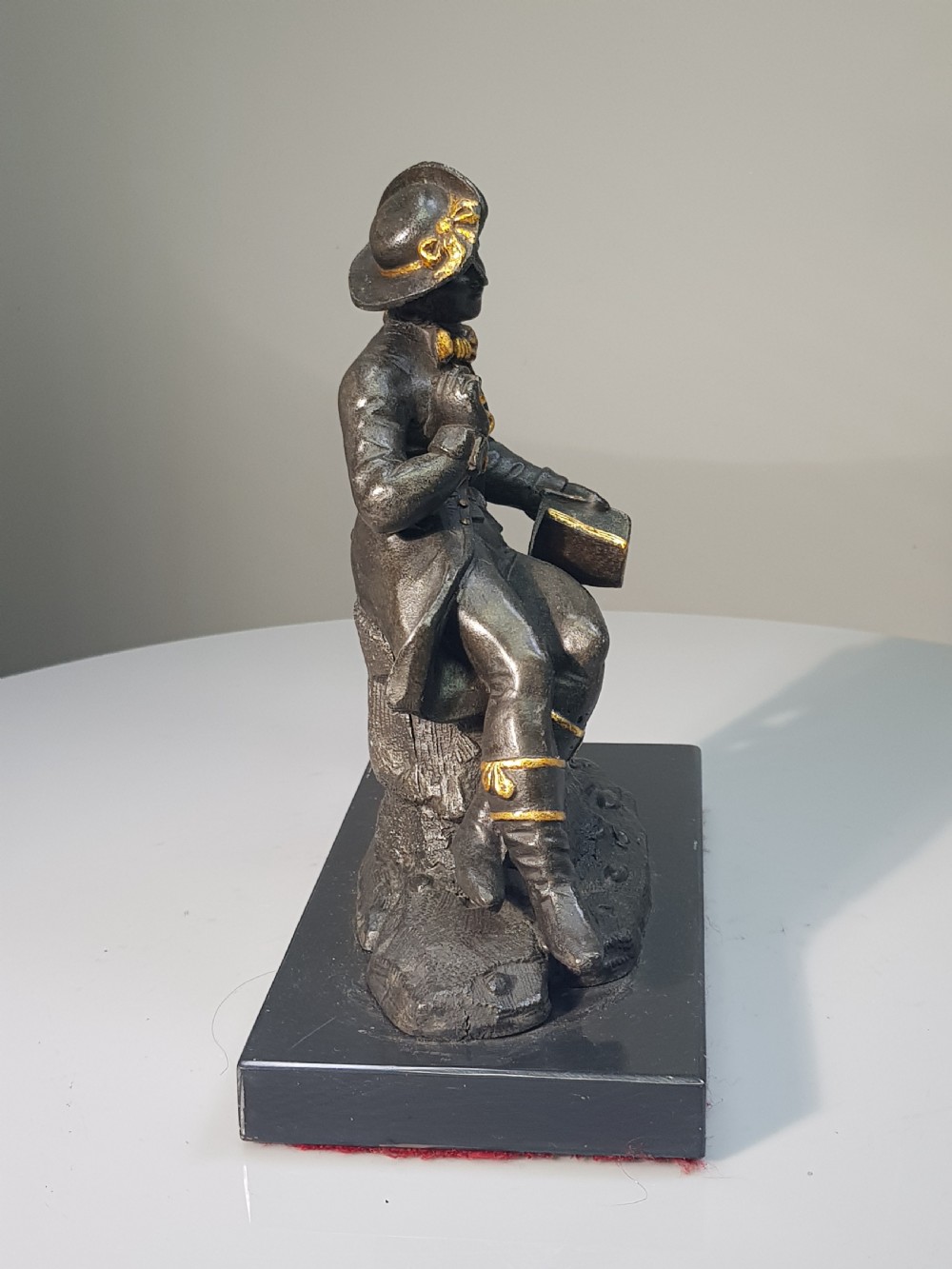 Wonderful Bronzed Spelter Seated Male with Gilded Highlightsc1870 on Marble Base View V