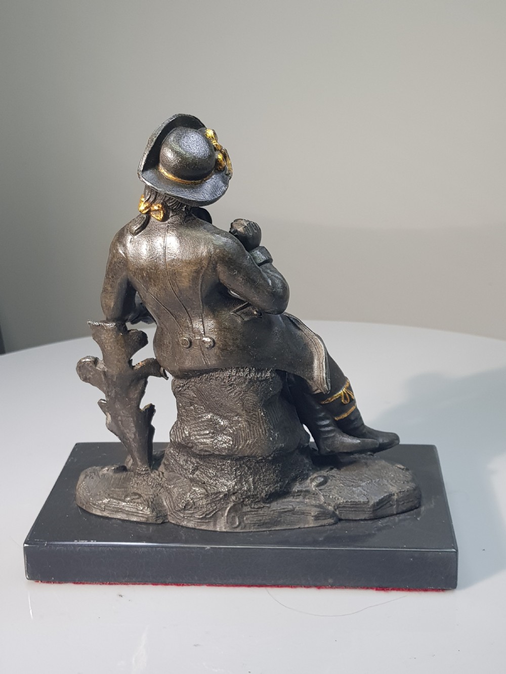 Wonderful Bronzed Spelter Seated Male with Gilded Highlightsc1870 on Marble Base View X