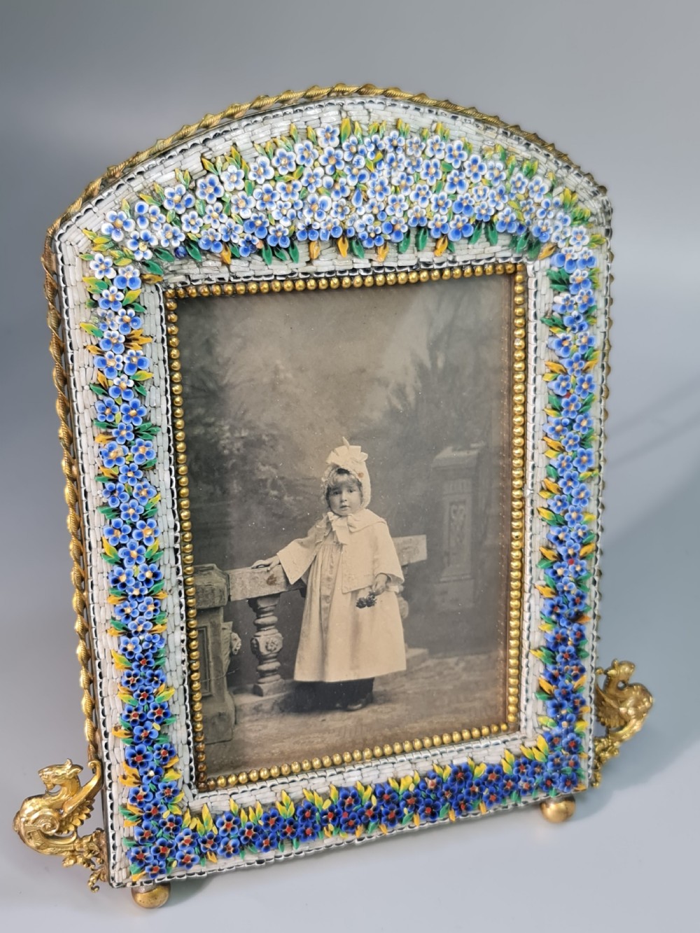 Large Antique Italian Florentine Grand Tour Micro Mosaic Picture Frame 