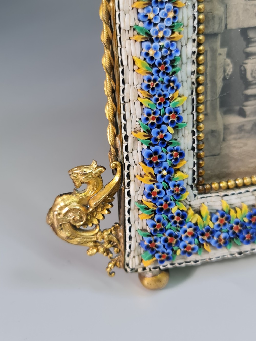 Large Antique Italian Florentine Grand Tour Micro Mosaic Picture Frame  View II