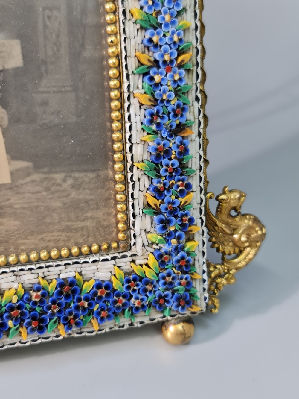 Large Antique Italian Florentine Grand Tour Micro Mosaic Picture Frame  View III