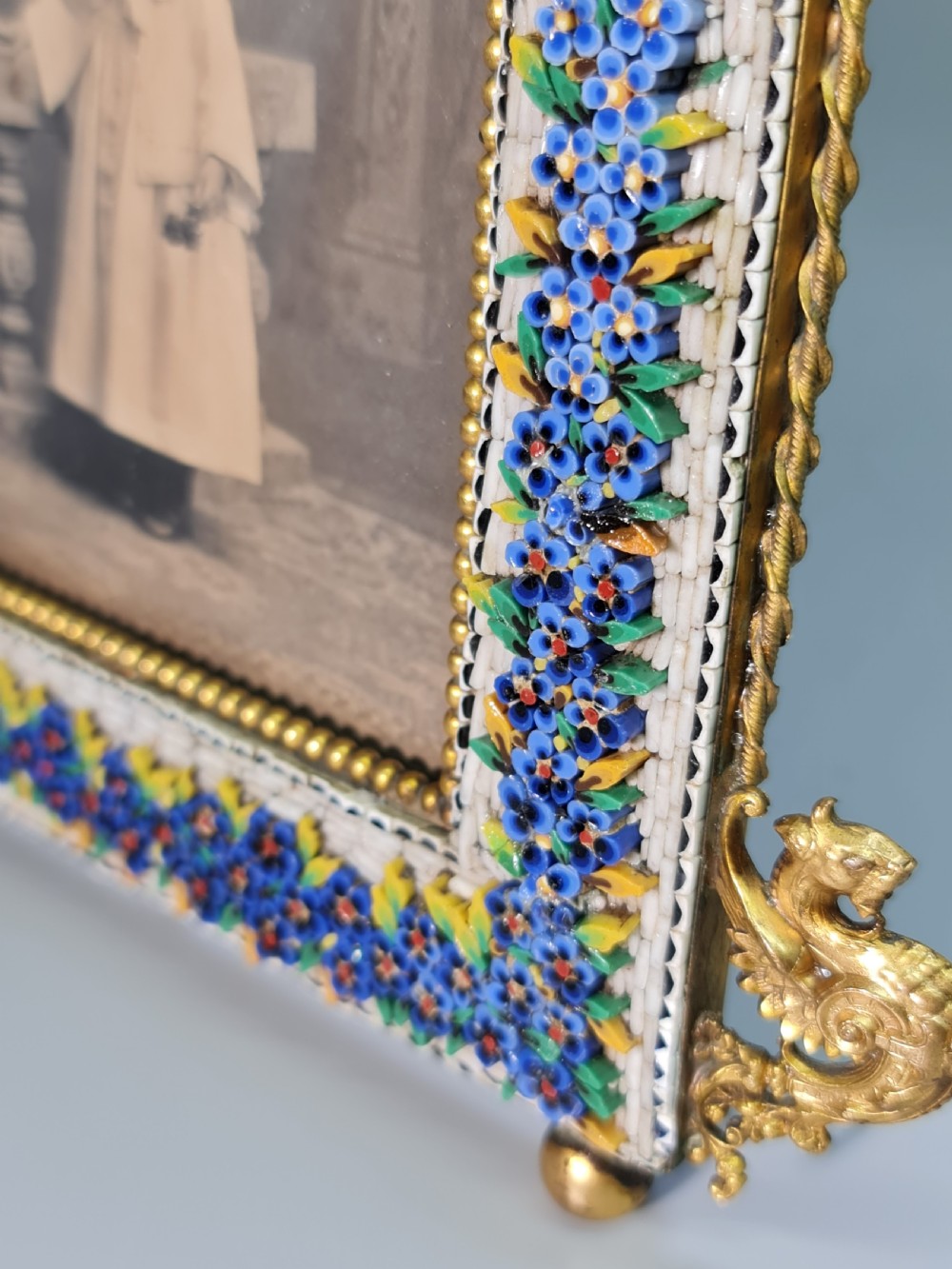Large Antique Italian Florentine Grand Tour Micro Mosaic Picture Frame  View X