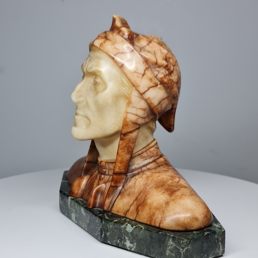 Superb Antique Hand carved Bust of Dante Alighieri with Studio mark