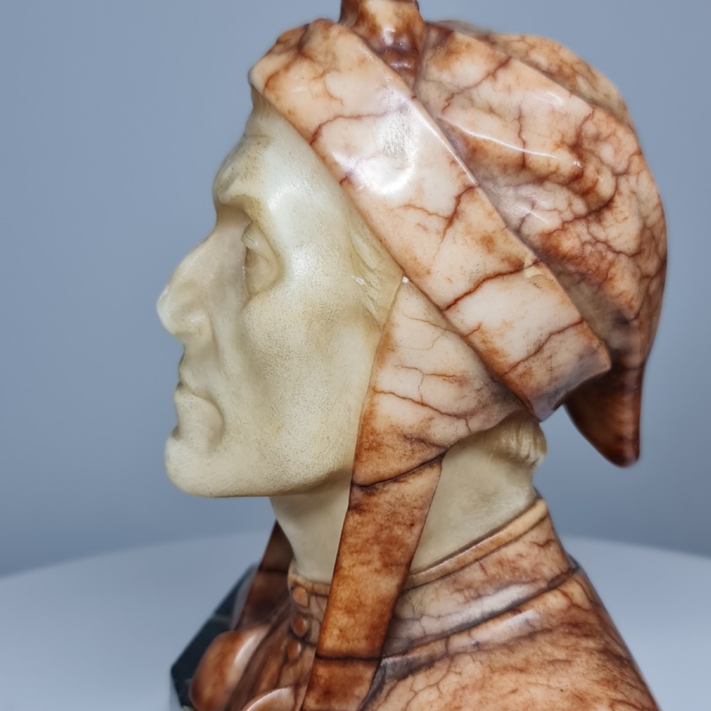 Superb Antique Hand carved Bust of Dante Alighieri with Studio mark View II