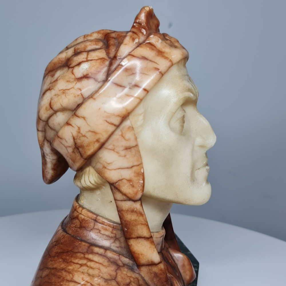 Superb Antique Hand carved Bust of Dante Alighieri with Studio mark View V