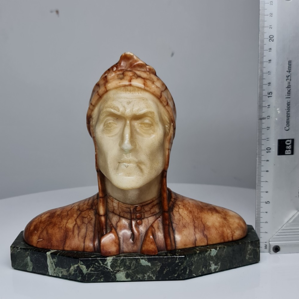 Superb Antique Hand carved Bust of Dante Alighieri with Studio mark View XI