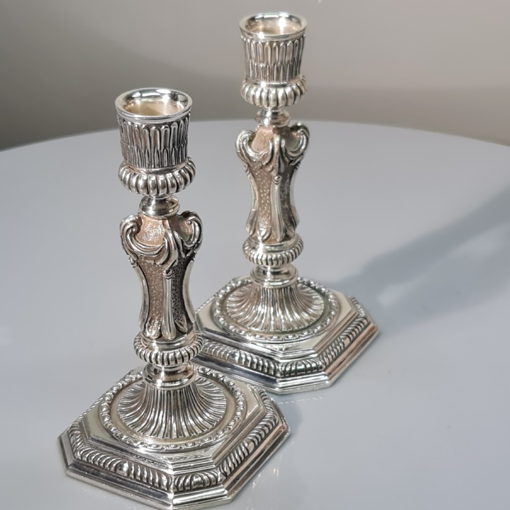 Superb Heavy Cast Vintage Harrods HM Silver Candlesticks Sheffield View II