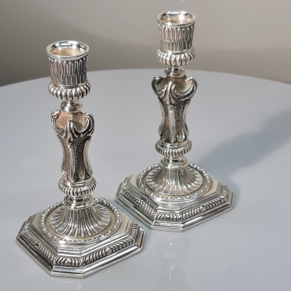 Superb Heavy Cast Vintage Harrods HM Silver Candlesticks Sheffield View III