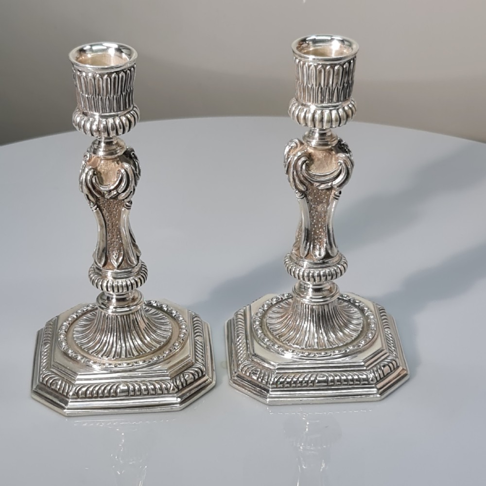 Superb Heavy Cast Vintage Harrods HM Silver Candlesticks Sheffield View IV