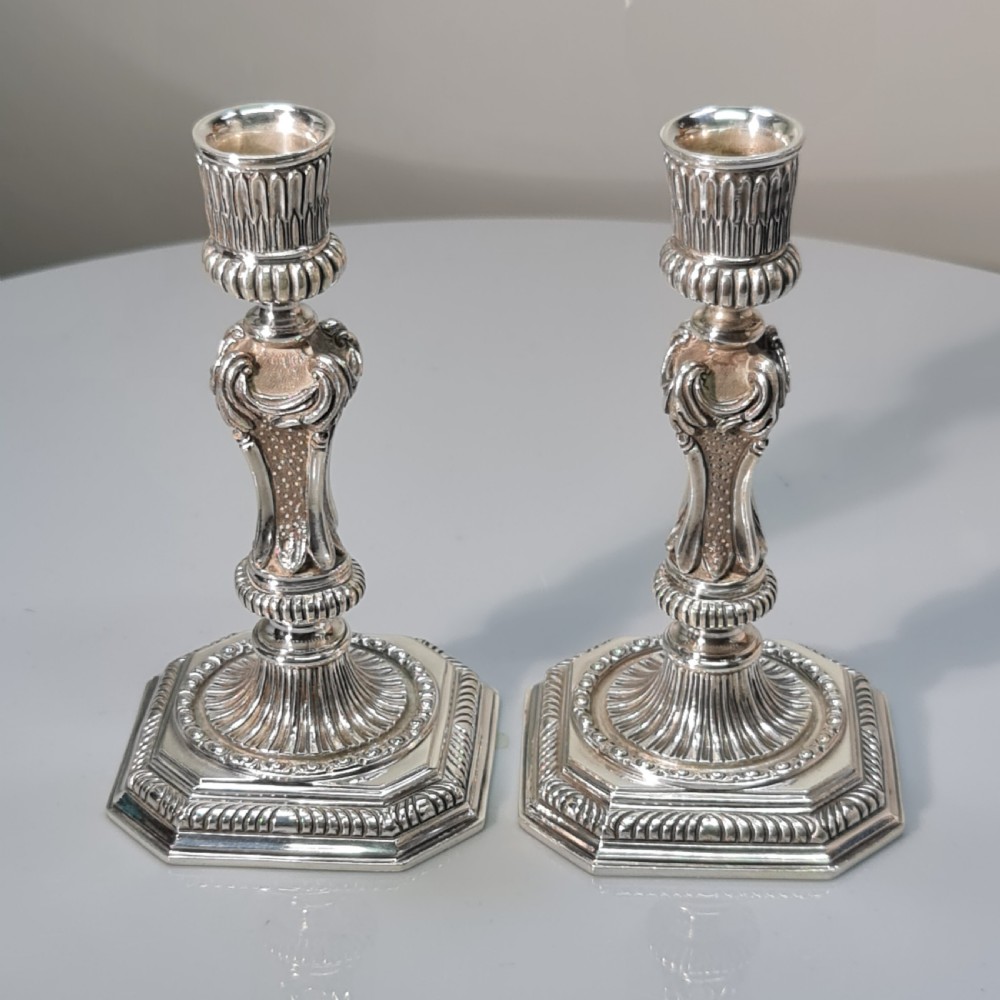 Superb Heavy Cast Vintage Harrods HM Silver Candlesticks Sheffield View IX